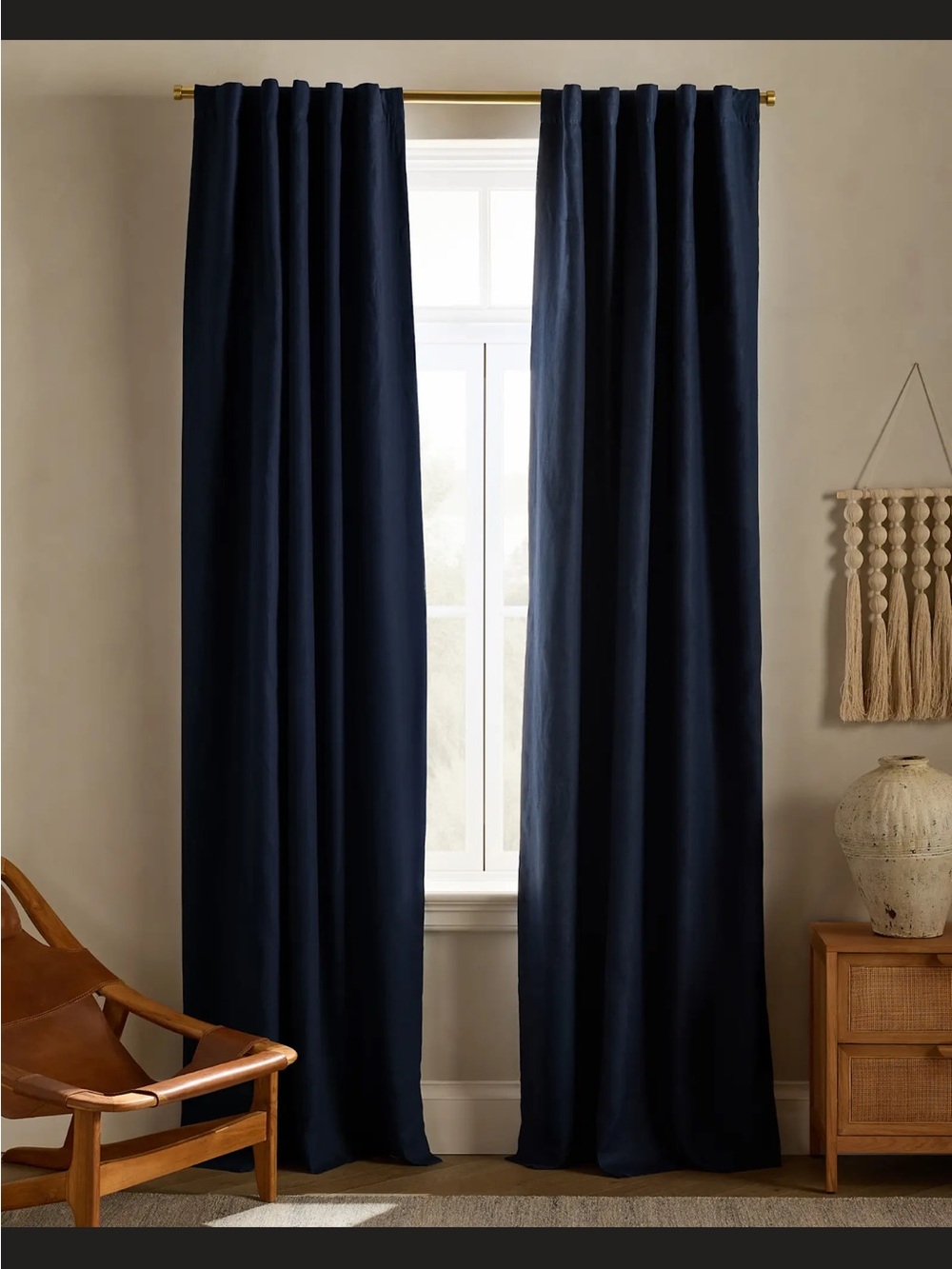 Quince European Linen Navy Blackout Curtains - Pair of Full-Length Panels
